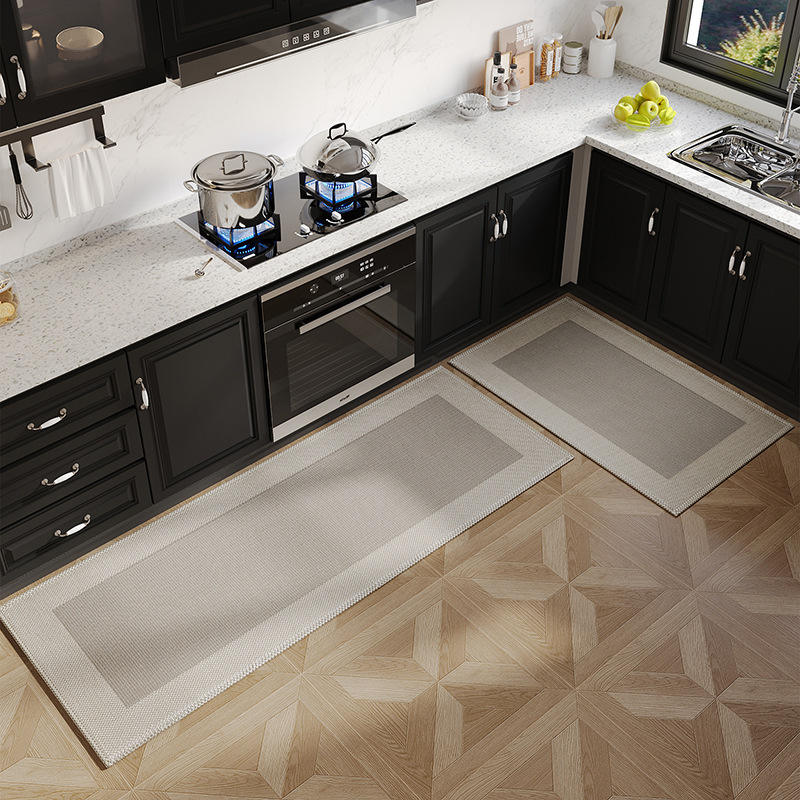 Alfombra de cocina tejida en oro - patrón de bandas