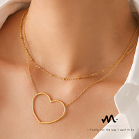 Collier minimaliste léger de luxe en forme de cœur creux en acier inoxydable PVD plaqué or 18K Chaîne de clavicule pour femme