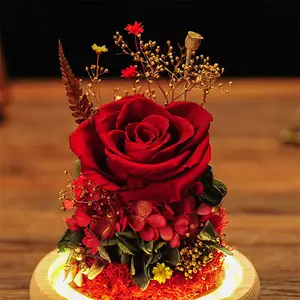 영원한 꽃 장미 유리 커버 완성 된 장식 여성의 날 선물 발렌타인 데이 선물