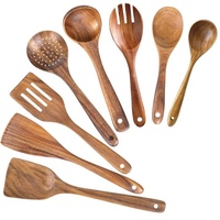 Pas de tarif Ensemble d'ustensiles de cuisine en bois d'acacia Logo personnalisé Spatule antiadhésive à long manche et collection de cuillères pour costume de cuisine