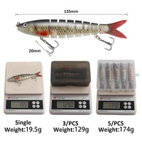 Leurre pour poissons minnow 13,5 cm/19,5 g, multi-segments, huit sections, leurres durs pour poissons, leurres articulés pour la pêche en mer, leurres d'eau douce