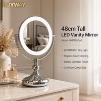 Miroir de Maquillage Cosmétique à Base Côtelée Chromée Polie 34,5x48cm 84 Lampes LED Piles AAA Rotatif pour Armoire et Chaîne de Suspendre