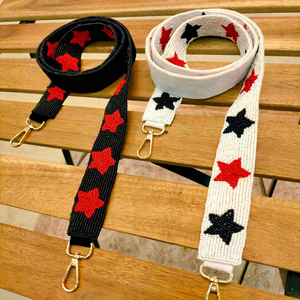 Correa con Diseño de Estrellas con Cuentas, Ecológica, Ligera, Negra, Roja y Blanca, Accesorio de Moda para Bolsos - Product Image 1