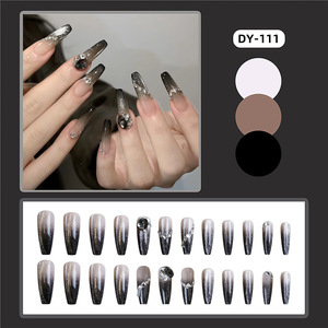<span class=keywords><strong>Uñas</strong></span> Postizas <span class=keywords><strong>Elegantes</strong></span> Largas Estilo Bailarina en Degradado Negro, <span class=keywords><strong>Uñas</strong></span> Acrílicas Premium con Piedras Preciosas Grandes <span class=keywords><strong>para</strong></span> Bodas y Sesiones de Fotos - Product Image 2