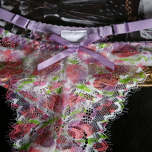 Women's Sexy Countryside Style Fragmented Flower Lace Embroidery Gathering Underwear Set With <b>Perspective</b> Mesh Bow Two Piece Set - Product Image 4