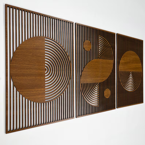 202506 3 Conjunto de paneles de pared de madera geométricos arte de pared de madera <span class=keywords><strong>estilo</strong></span> <span class=keywords><strong>Bauhaus</strong></span> arte de pared de madera abstracto decoración moderna grande de mediados de siglo - Product Image 1