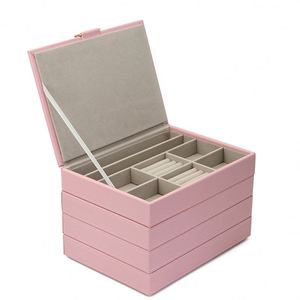 Boîtes à <span class=keywords><strong>bijoux</strong></span> en cuir rose avec logo, grande capacité, organisateur décoratif, boîtes à <span class=keywords><strong>bijoux</strong></span> empilables en cuir - Product Image 4