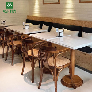 Ensemble de meubles de café en <span class=keywords><strong>bois</strong></span> écologiques de style industriel moderne Wabi Sabi, <span class=keywords><strong>table</strong></span> ronde, chaises, <span class=keywords><strong>fauteuil</strong></span> individuel pour restaurant - Product Image 3