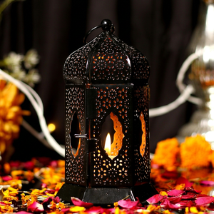 Iron <b>Moroccan</b> <b>Lantern</b> With Intricate Cutout Design For Home Decoration - Product Image 1