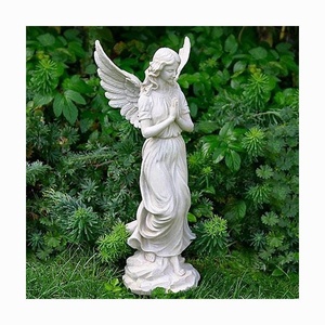 Estatua de Ángel guardián blanco de tamaño real cementerio moderno arrodillado llorando figuritas de oración de granito grande Venta de lápida - Product Image 4