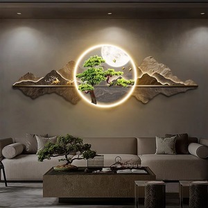 Luzes LED Redondas Modernas Personalizáveis para Pendurar na Parede, Pintura Decorativa de Paisagem em Novo Estilo Chinês para Sala de Estar e Escritório - Product Image 2