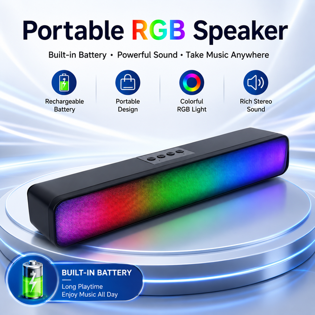 Hot Sale COOMAER 2.0 Channel Audio Wireless Stereo BT PC Speaker Soundbar TV Gaming RGB Blue Tooth Soundbar With AUX USB