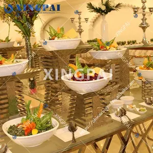 XINGPAI buffet equipment stainless steel hammered buffet food display rack multi tier dessert stand set for hotel wedding