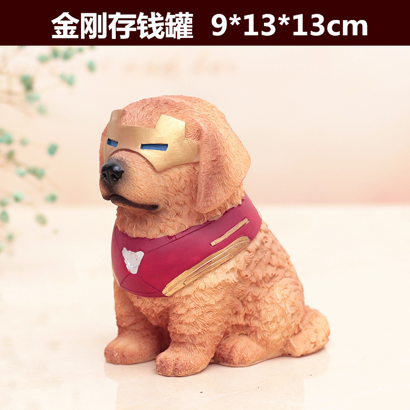 Creative Money Box Golden Retriever Iron Man Dog Piggy Bank 14 Cm