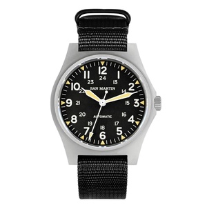 San Martin Men's Pilot <b>Watch</b> NH35 Automatic <b>Mechanical</b> Nylon Strap 38.5mm Simple Sapphire Waterproof Luminous - Product Image 1