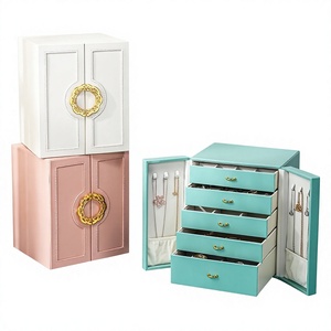 Boîte à bijoux rectangulaire de luxe en cuir à cinq couches, grande capacité, double ouverture, pour le rangement domestique avec tiroir - Product Image 1