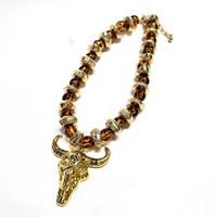 Nouvelle Arrivée Collection Vintage-Style Brun Acrylique Perlé Colliers Ox Charme Taureau Pendentif Collier Vache Taureau Bovins SkullJewelry