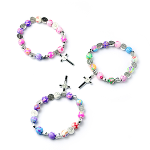 Vente en gros de perles croisées en argile douce colorées populaires Bracelet de baptême Accessoires de bracelet religieux à boucle unique - Product Image 2