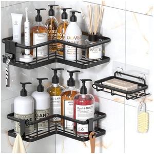 Estante de esquina para baño, negro, triangular, de 3 niveles, para artículos de cuidado personal - Product Image 1