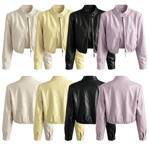 <span class=keywords><strong>Veste</strong></span> courte en similicuir PU écologique de style coréen pour femme, col montant, fermeture éclair, printemps automne, blouson - Product Image 3