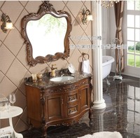 Armoire de toilette de salle de bain en bambou antique de style royal européen avec plancher en bois de chêne