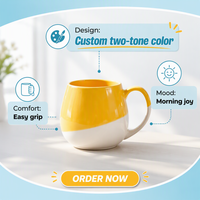 Ensemble de tasses en céramique brillantes à blocs de couleur inclinés, forme d'œuf, ventre rond, base crème, bicolore, pour comptoir de cuisine, café, distributeur LEXI