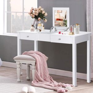 Bureau de maquillage avec dessus rabattable, 2 tiroirs et organisateur amovible, bureau de toilette pour chambre à coucher, bureau d'écriture pour filles et femmes, blanc - Product Image 2