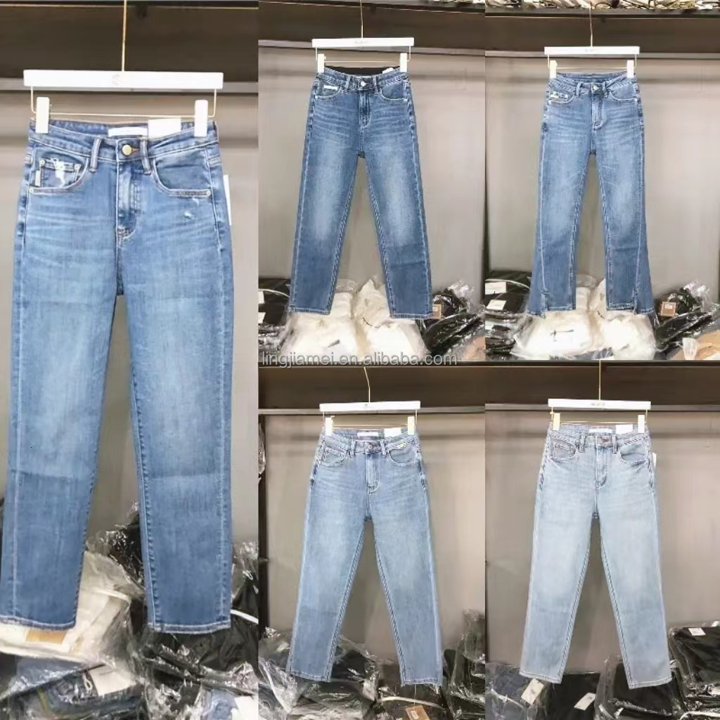 Venta al por mayor de la moda de las mujeres más tamaño elástico de alta cintura de pierna ancha Jeans ajustados