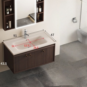 Modern Walnut Color MDF Bathroom Vanity Unit with Smart Mirror Wall-Mounted Ceramic Basin - Product Image 6