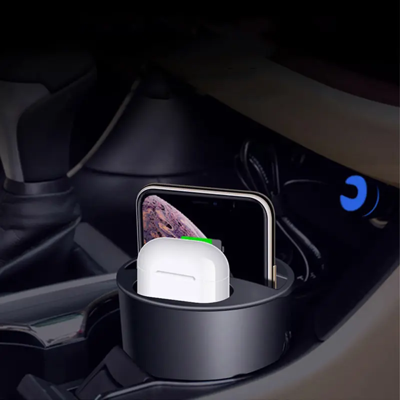 Car Charger Dock for Cup Holder Wireless Charging Cup for iPhone 14 13 12 Samsung S22 Portable Car Chargers QI USB Type-C