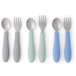 Juego <span class=keywords><strong>de</strong></span> <span class=keywords><strong>Cubiertos</strong></span> <span class=keywords><strong>para</strong></span> Niños con Mango <span class=keywords><strong>de</strong></span> Silicona, Acero Inoxidable 304, Utensilios <span class=keywords><strong>para</strong></span> Bebés, Cuchara y Tenedor, Libres <span class=keywords><strong>de</strong></span> BPA, Calidad Alimentaria - Product Image 1