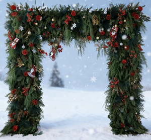 Arco Floreale Natalizio EG-FWGN25 con Rose Rosse e Piante Sempreverdi, Capolavoro Incantevole per Eventi Festivi e Decorazioni - Product Image 2