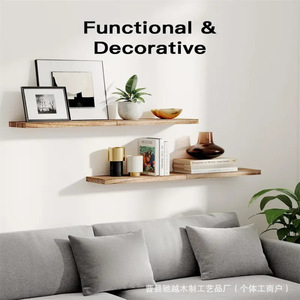 Wooden Floating <b>Shelf</b> Rectangular Wall Mounted No Drill Storage Rack For Bathroom And <b>Bedroom</b> Single Line Design - Product Image 3