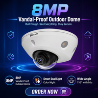 Caméra dôme PoE 8MP pour extérieur IK10 avec grand angle 110° ° Vision nocturne intelligente à double couleur de lumière et détection AI VCA - 4COVR