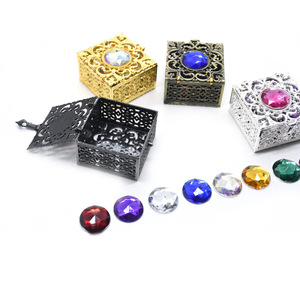 Antique Square Jewelry <b>Box</b> 4.8x4.5cm Plated Metal With Gemstone Top <b>For</b> <b>Gift</b> Storage - Product Image 2