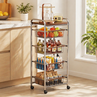 Vierlaags draadframe rolwagen gepolijste chroom badkamer slaapkamer organizer verrijdbare keuken trolley kar