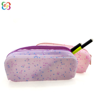 Étui à crayons en silicone transparent personnalisé, mignon, pour enfants, avec paillettes, 180x70x50mm, fermeture éclair, logo personnalisé