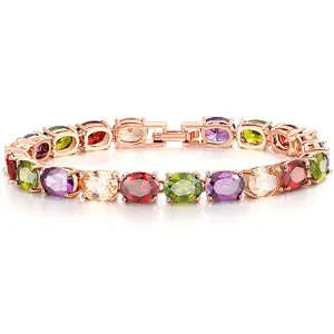 Commercio all'ingrosso placcato oro rosa verde romano taglio ovale gemma zircone braccialetto Multicolor Cubic Zirconia Tennis bracciali