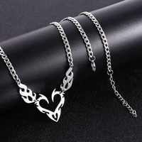 Collier en acier inoxydable inaltérable style Hip Hop, pendentif cœur flamme totem creux rétro argenté, cadeaux pour femmes et hommes