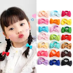 Free Shipping Children's Hair Accessories 1.7 inch Ribbon bow Nylon Hair Ties Candy color Baby nylon hairband headdress 2699