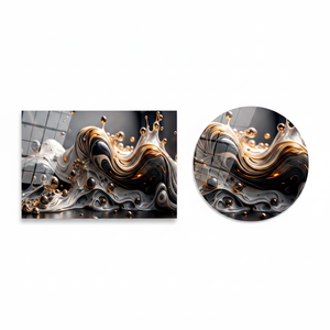 Impresión en Lienzo de Salpicaduras Líquidas Abstractas Modernas, Arte Fluido en Dorado y Negro, Arte en Vidrio Templado - Product Image 2