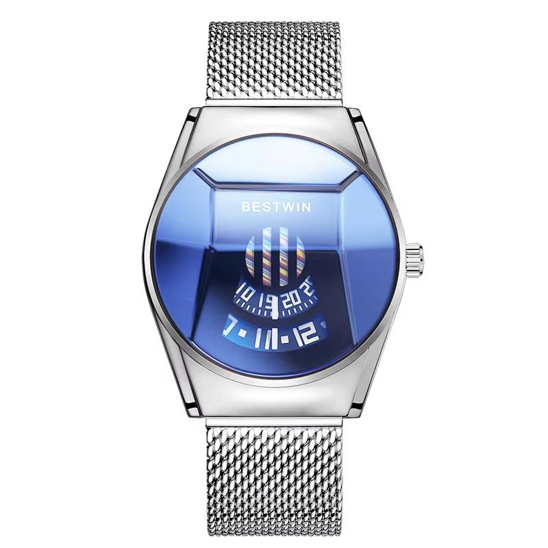 6 silver blue, bestwin, mesh steel strap