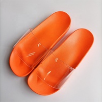 Sandales plates pour femme avec logo personnalisé, dessus transparent rose, design unique, chaussures en PVC pour filles, mode féminine