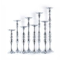 Centres de table de mariage hauts, porte-bougie doré, vase à fleurs, support à fleurs en métal blanc argenté pour décorations de tables de fête