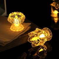 Lampe d'offrande de bouddha de lotus en plastique transparent à LED Ornement de temple en relief créatif Lampe éternelle Bougie sans flamme Décoration de fête