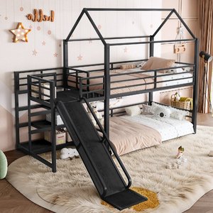 <span class=keywords><strong>Letto</strong></span> a <span class=keywords><strong>Castello</strong></span> Singolo con Scala Contenitore e Scivolo, Moderno in Metallo con Sponde di Sicurezza per Bambini e Ragazzi, Ideale per la Camera da <span class=keywords><strong>Letto</strong></span> - Disponibile ODM/OEM - Product Image 1