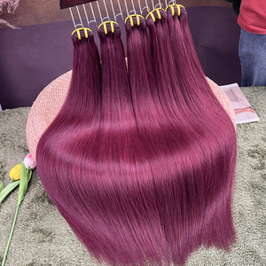 Vente en gros de mèches de cheveux humains lisses 99J rouge vin, extensions de cheveux vierges bordeaux - Product Image 1