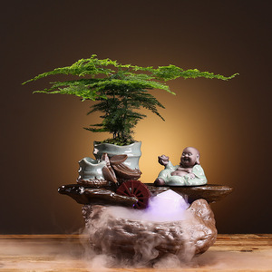 Nouveau <span class=keywords><strong>Bouddha</strong></span> Guanyin en Céramique 2025 avec Lampe de Table, Lumière LED USB et Brûleur d'<span class=keywords><strong>Encens</strong></span> <span class=keywords><strong>Cascade</strong></span> à Reflux - Product Image 1