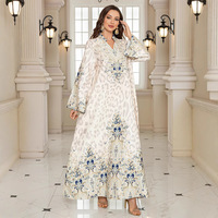 SW1004 été transfrontalier Abayas pour femmes robe arabe conçue sur mesure avec imprimé léopard diamant perles XS taille pour Hijab