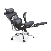 Chaise de bureau ergonomique multi-positions avec dossier lombaire en maille, accoudoirs à levage fluide, résistante aux chocs et repose-pieds intégré en maille